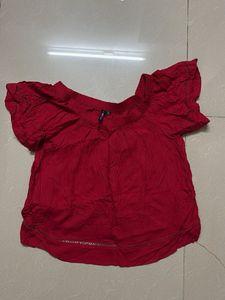 Red Off-Shoulder Flutter Sleeve Top