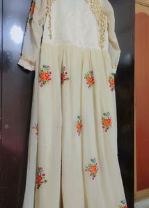 Cream Ethnic Gown Multi Floral Work 36 Bust