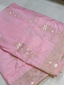 Elegant Pink Saree with Gold Embroidery