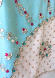 Stunning Blue &amp; White Embellished Saree