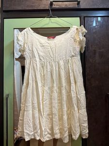 Raisin OFF WHITE SOLID VISCOSE FLARED MINI DRESS
