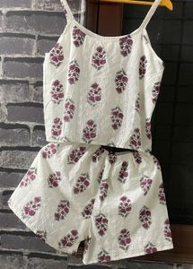 White Floral Print Cami and Shorts Set