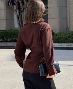 Chic Brown Wrap Blouse