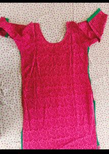 Green Kurta Set with Pink Print