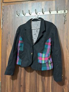 Stylish Plaid Accent Cropped Blazer