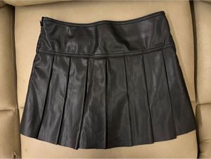 Black Faux Leather Pleated Mini Skirt