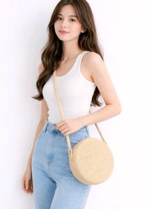 Round Woven Straw Crossbody Bag