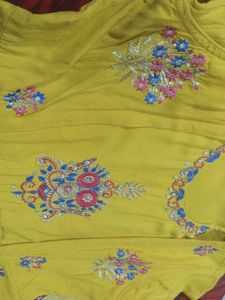 Yellow floral  Embroidered Kurta/dress