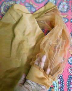 Mustard Yellow Mesh Sleeve Top