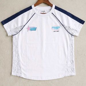 White Graphic T-Shirt with Lace Accents