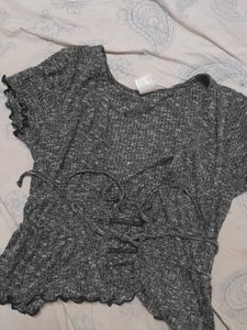 Cinched Waist Grey Top
