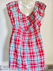 Red Plaid Smocked Top Size L 38"- 40"