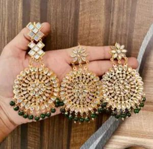 Mirror Work Jhumkas and mangtika