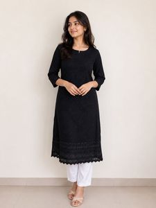 ❗️NEW❗️Black Embroidered Textured Straight  Kurta