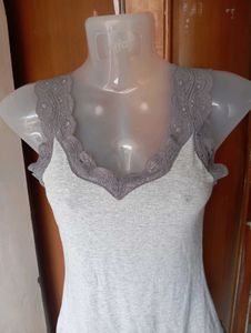 Grey Lace Trim Camisole Top