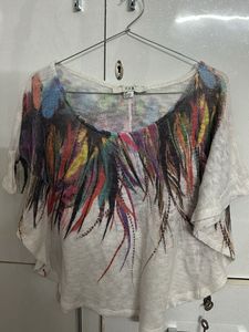 Colorful Feather Print Lightweight Top