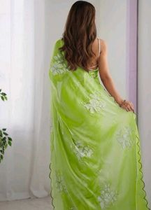 Lime Green Embroidered Saree not used