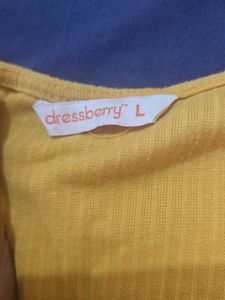 Yellow Button-Up Ribbed Dress