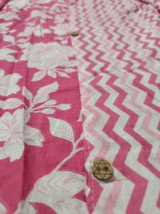 Pink Floral &amp; Zigzag Print Kurta