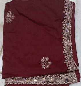 Dark Maroon Brown Saree with Multicolour Sequin wo
