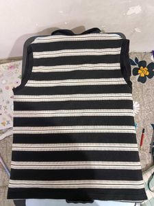 Striped Sleeveless Polo Top