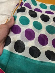 Vibrant Polka Dot Floral Saree