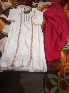 combo pack 2 Elegant White Kurta Set with Pink sal
