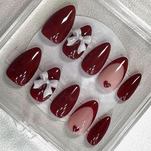 Burgundy Press-On Nails with Bows