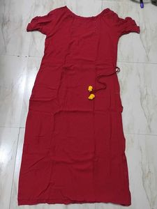 Red Ethnic Kurta with Yellow Tassels