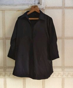 Chic Black Satin Button-Up Shirt
