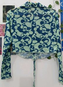 Retro Print Tie Front Top