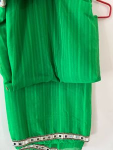 Vibrant Green Striped Saree with Mirror Work