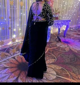 Navy blue Velvet Saree with blouse