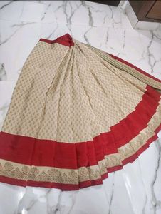 Elegant Beige & Red Saree