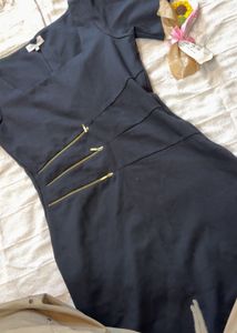 Chic Black Dress with Gold Zippers