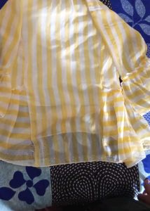Yellow Striped Ruffled Sleeve Top