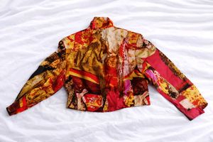 Unique Abstract Print Cropped Jacket