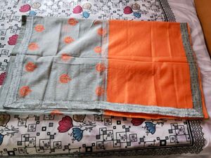 Beautiful Supernet Orange &amp; Grey Saree🧡🩶