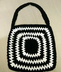 Crocheted Black &amp; White Shoulder Bag