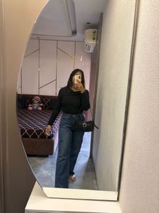 combo of Black Long Sleeve Crop Top And Jeans