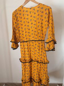 Yellow Floral Tiered Midi Dress