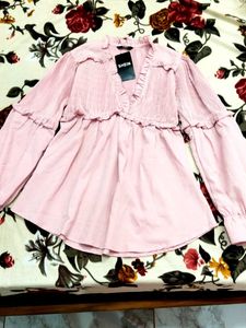 Pink Shein Ruffled V-Neck Top🌷