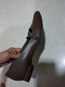 Brown Pointed Toe Flats with Strap