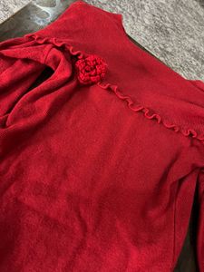 Chic Red Off-Shoulder Top with Rose Detail