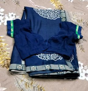 ELEGANT BLUE FLORAL SAREE