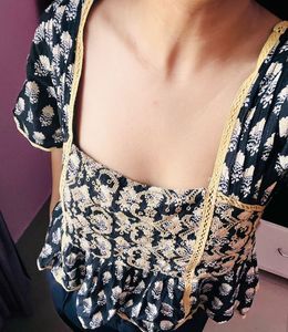 Black beige Embroided top with lace  Bor