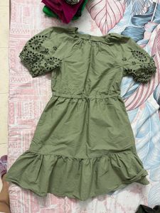 Olive Green Dress with Eyelet Sleeves