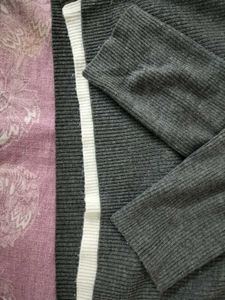 Gray Knit Sweater with White Detail