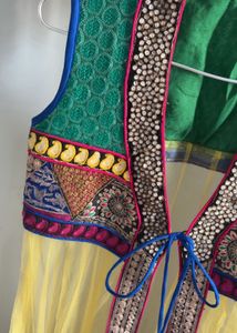 Embroidered Yellow Net Jacket Style Kurta