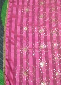 Pink Dupatta With Chamki &amp; Embroidery Work
